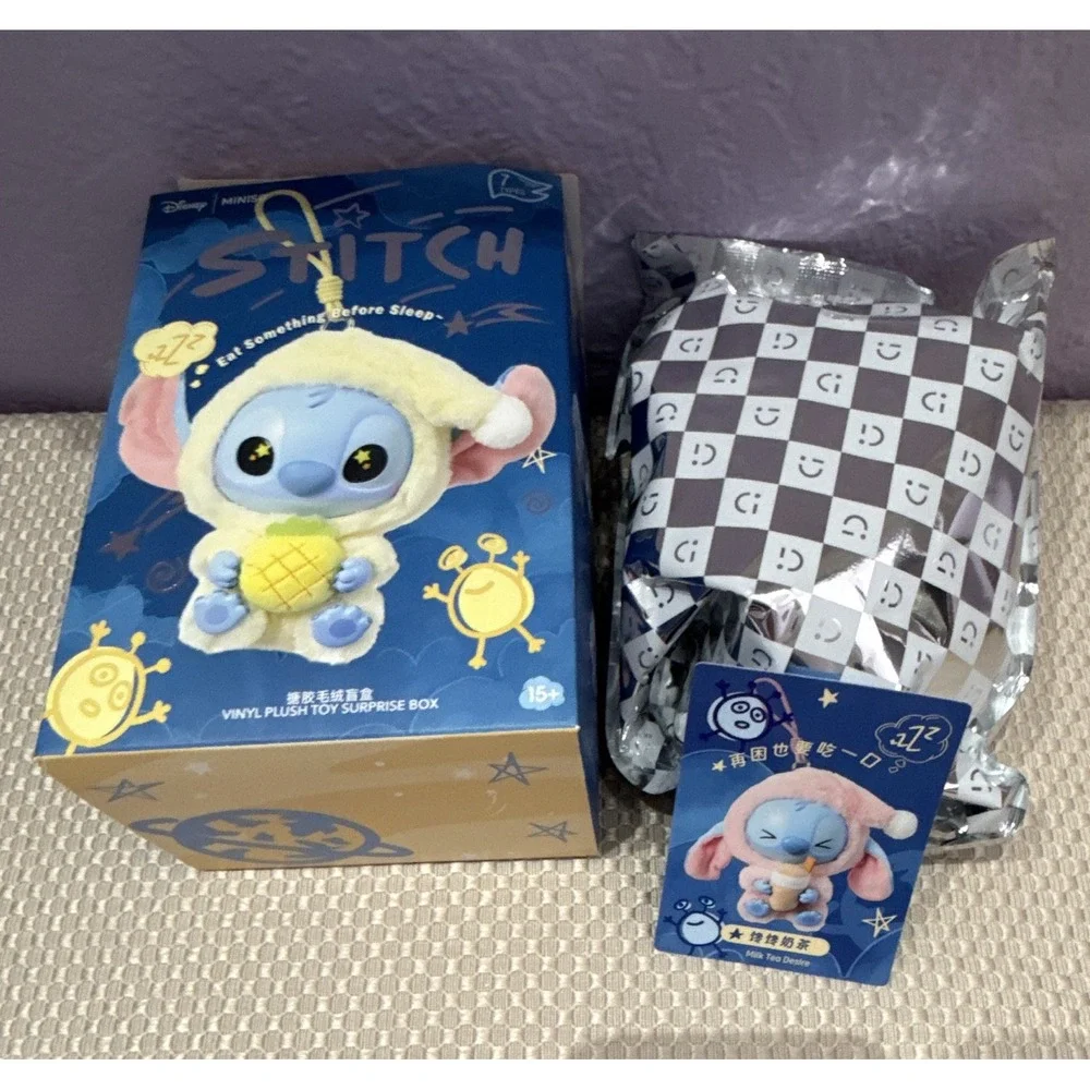 Disney Miniso Stitch Eat Something Before Sleep Vinyl Plush Milk Tea Desire Box